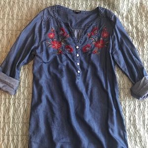 Express Embroidered Denim Shirt Dress